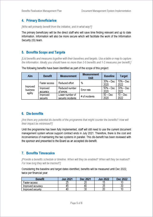 Project Benefits Templates – PM Docs