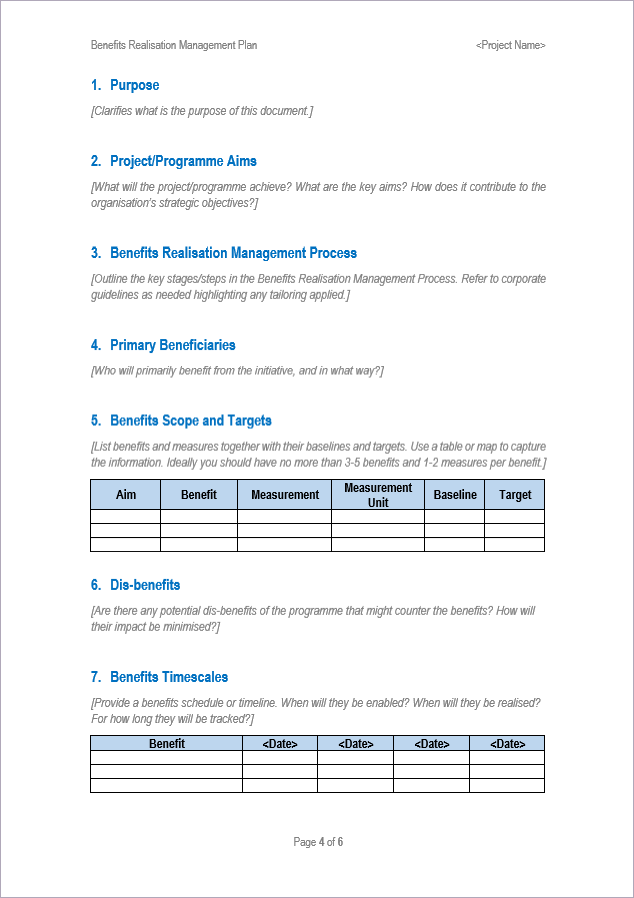 Project Benefits Templates – PM Docs