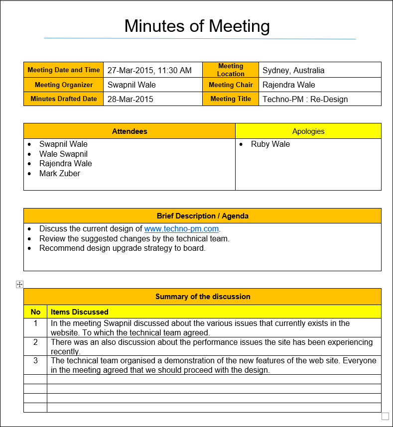 Meetings Management Templates – PM Docs